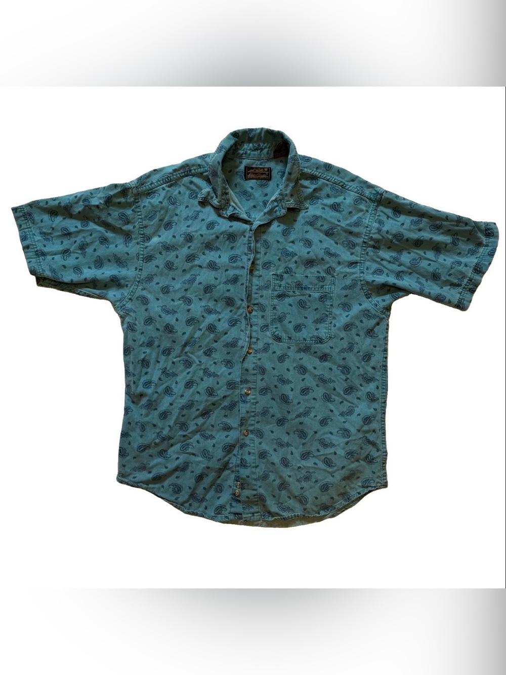 Vintage Eddie Bauer Teal Short-Sleeve Paisley Button-Down Shirt